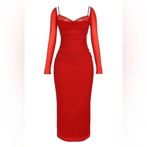 House of CB Katarina Scarlet Long Sleeve Maxi Dress - Picture 6 of 14